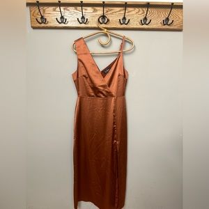 Leave 'Em Wowed Bronze Satin Asymmetrical Midi Dress
Lulus